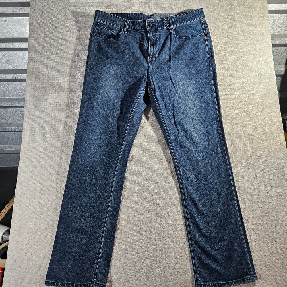 Vintage Y2K Volcom Blue Jeans 38x32 Mens Embroidered Logo Skater Denim